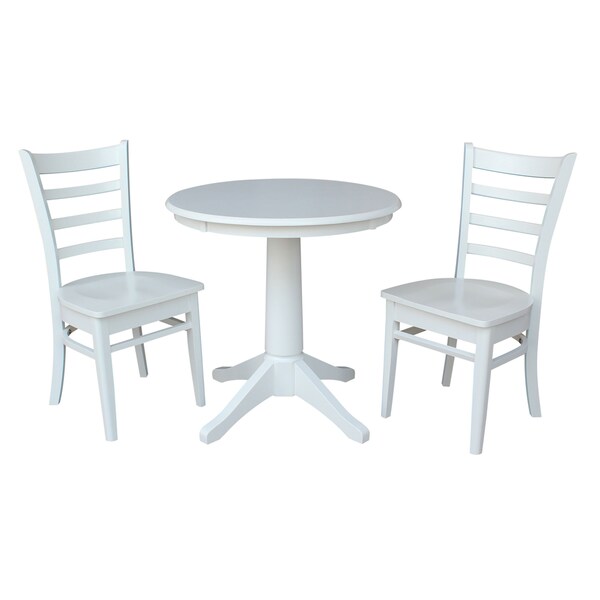 International Concepts Round 30 in Round Top Pedestal Table, with 2 Emily Chairs, White, 30 in W, 30 in L, 29.9 in H, Wood K08-30RT-27B-C617-2 - main